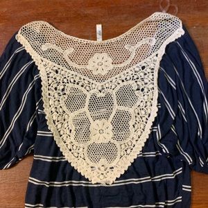 Lace Back Boutique Top Navy & White Striped Sz S